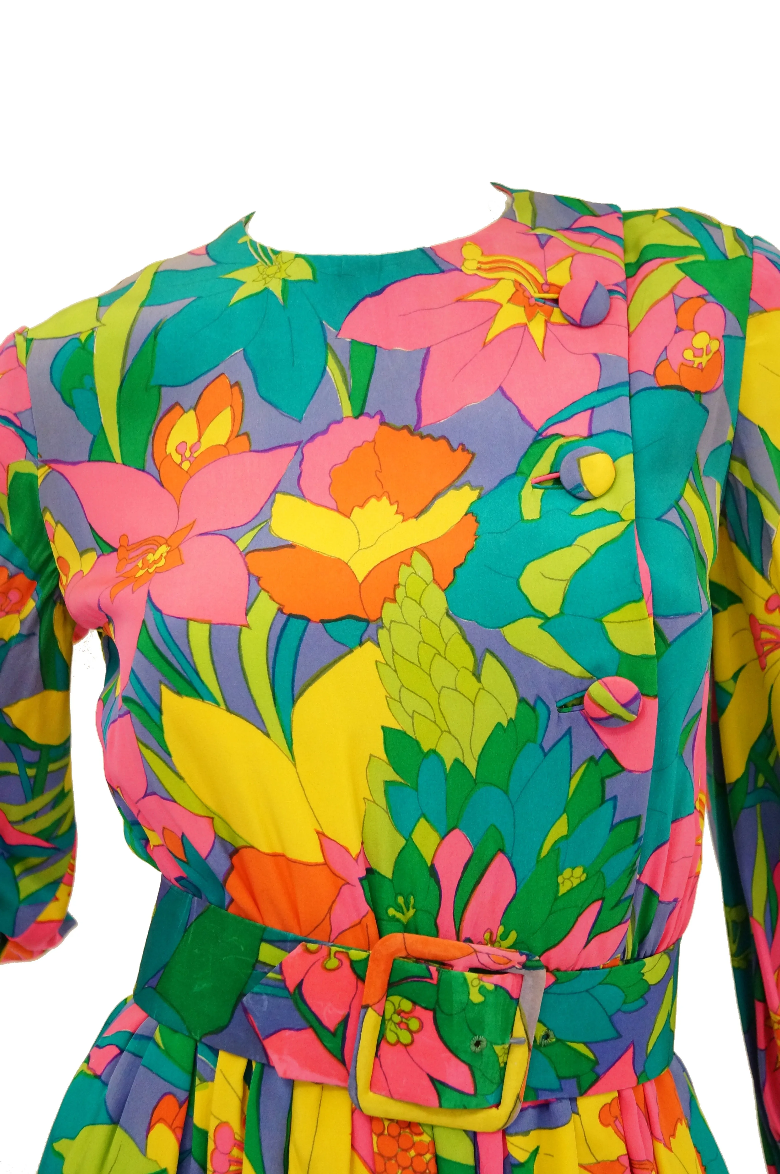 1960s Larry Aldrich Vibrant Floral Mod Dress