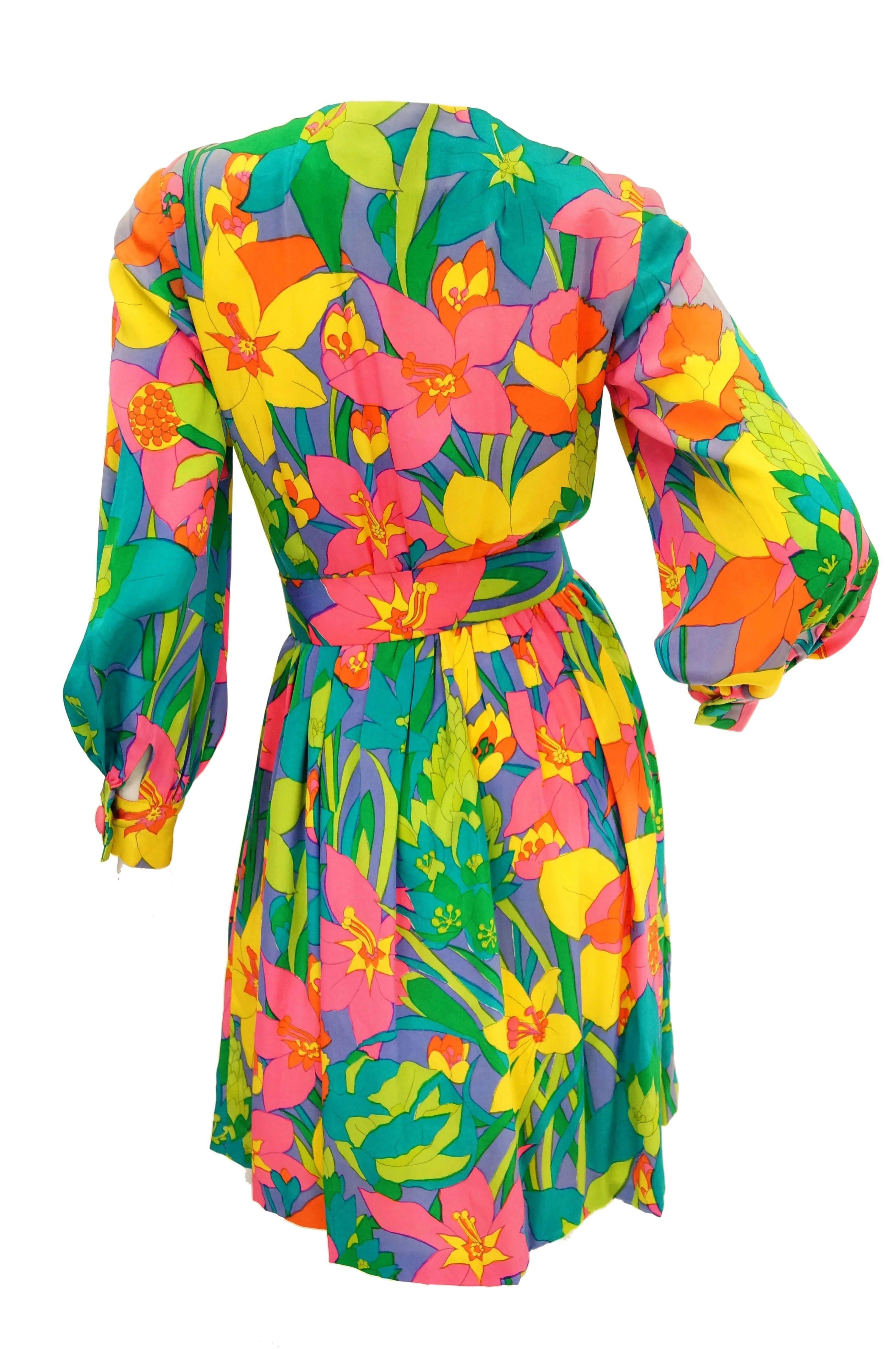 1960s Larry Aldrich Vibrant Floral Mod Dress