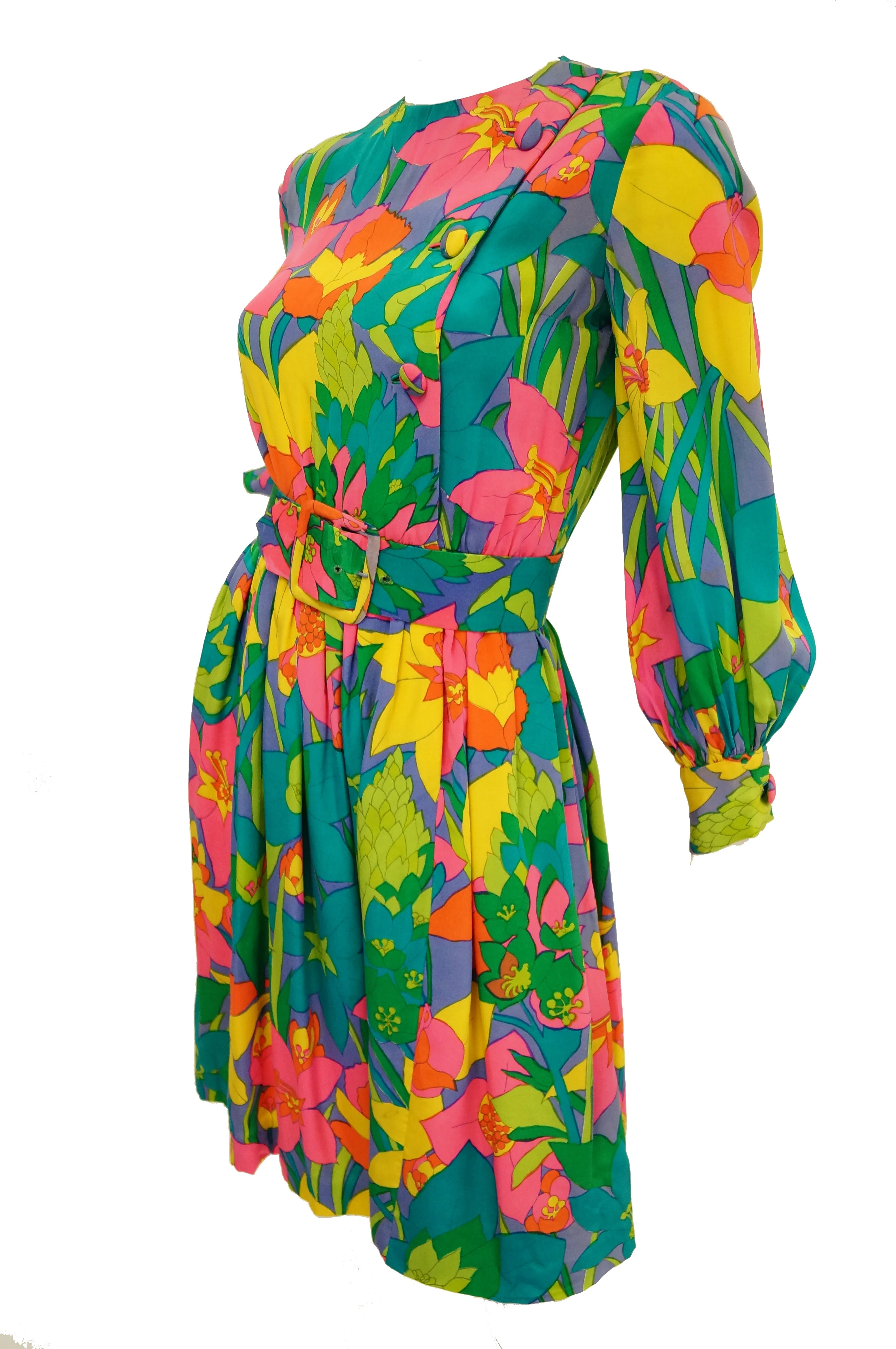 1960s Larry Aldrich Vibrant Floral Mod Dress
