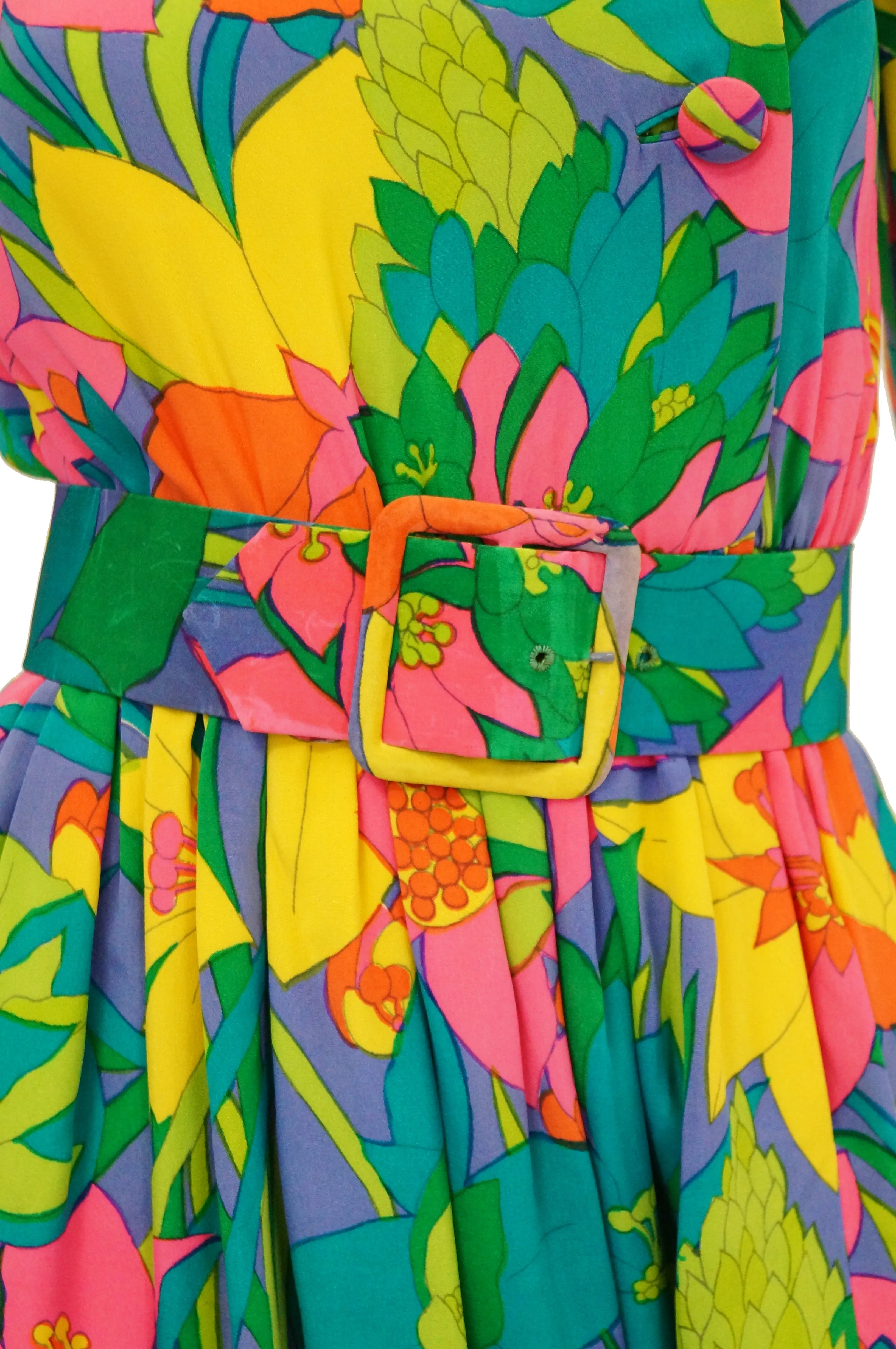 1960s Larry Aldrich Vibrant Floral Mod Dress