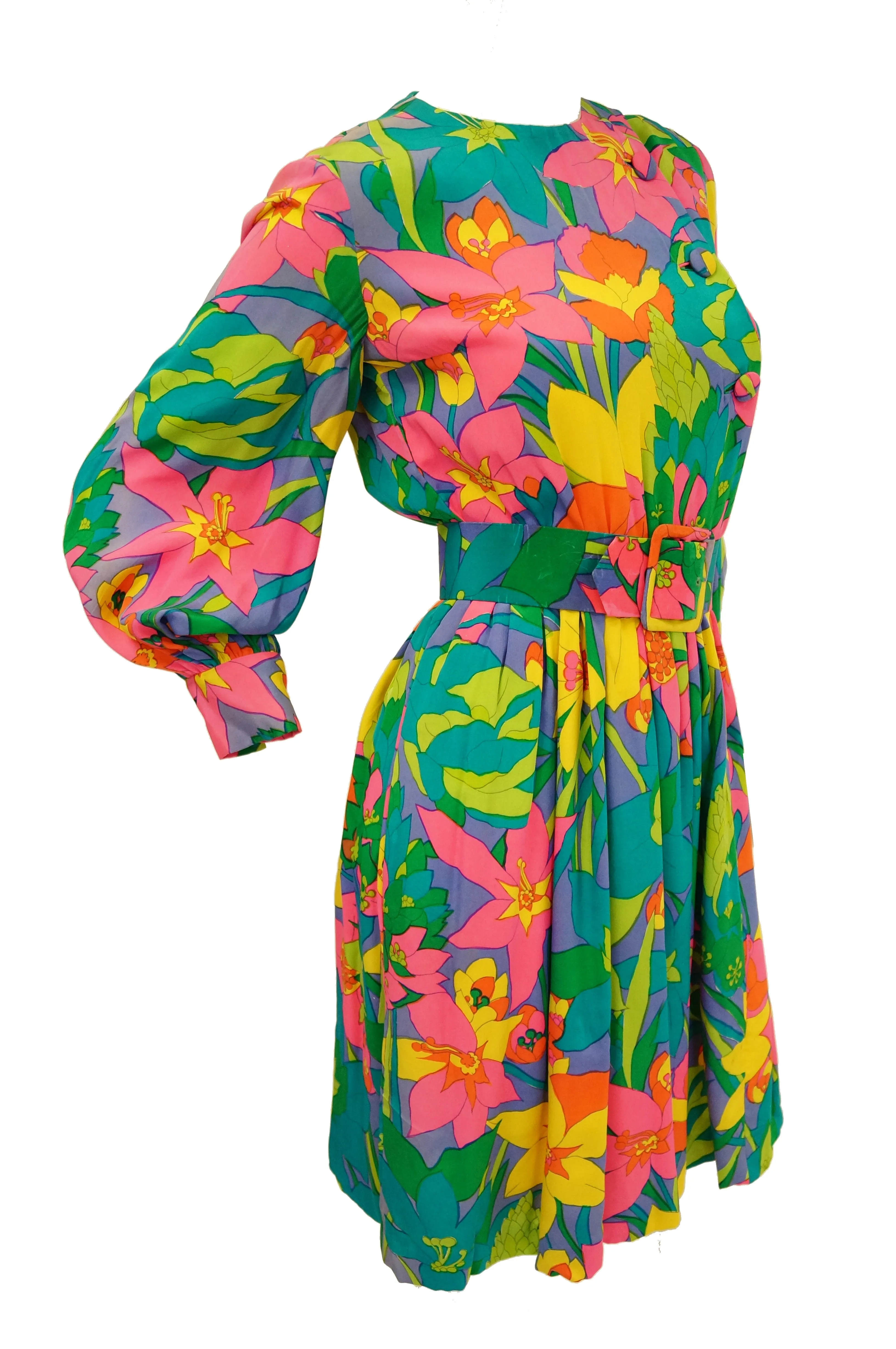 1960s Larry Aldrich Vibrant Floral Mod Dress