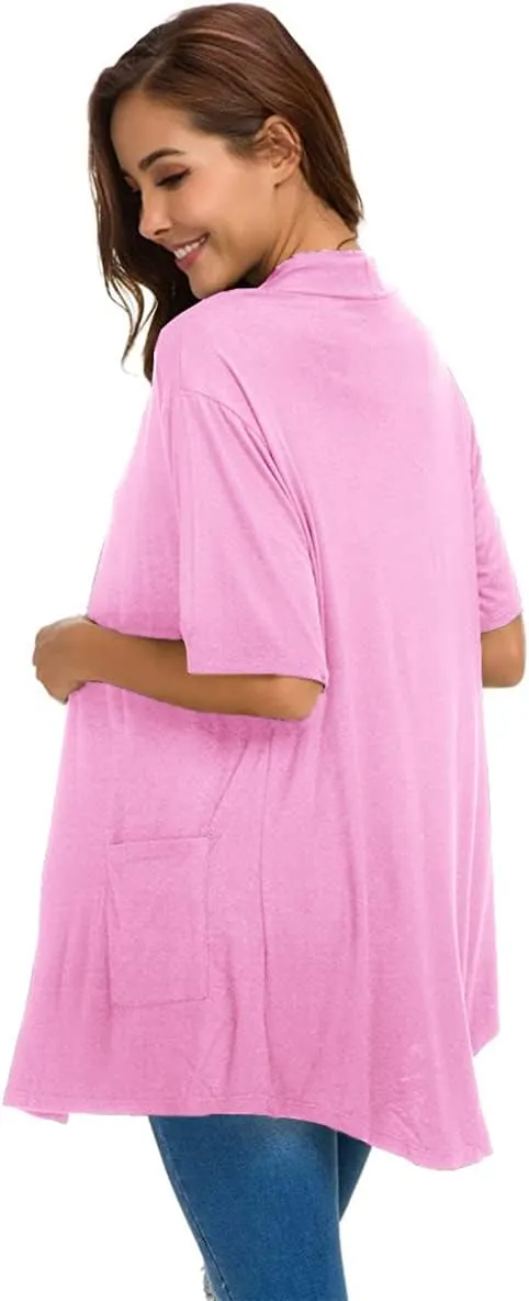 ADANIKI Womens Short Sleeve Open Front Lightweight Casual Comfy Long Line Drape Hem Soft Modal Cardigans Sweater