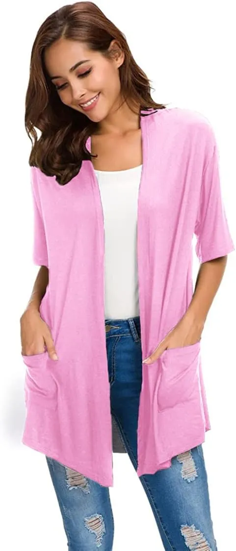 ADANIKI Womens Short Sleeve Open Front Lightweight Casual Comfy Long Line Drape Hem Soft Modal Cardigans Sweater