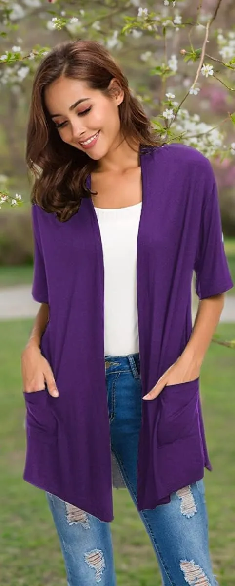 ADANIKI Womens Short Sleeve Open Front Lightweight Casual Comfy Long Line Drape Hem Soft Modal Cardigans Sweater