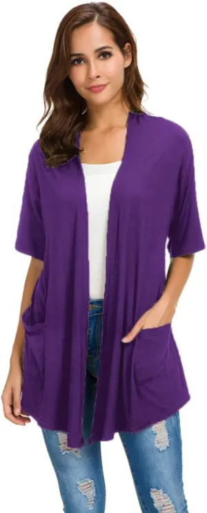 ADANIKI Womens Short Sleeve Open Front Lightweight Casual Comfy Long Line Drape Hem Soft Modal Cardigans Sweater