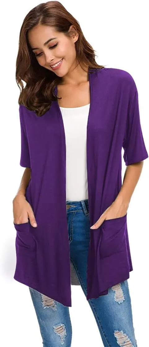 ADANIKI Womens Short Sleeve Open Front Lightweight Casual Comfy Long Line Drape Hem Soft Modal Cardigans Sweater