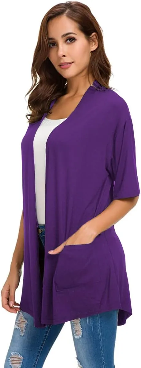 ADANIKI Womens Short Sleeve Open Front Lightweight Casual Comfy Long Line Drape Hem Soft Modal Cardigans Sweater