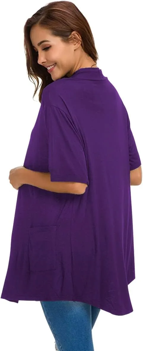 ADANIKI Womens Short Sleeve Open Front Lightweight Casual Comfy Long Line Drape Hem Soft Modal Cardigans Sweater