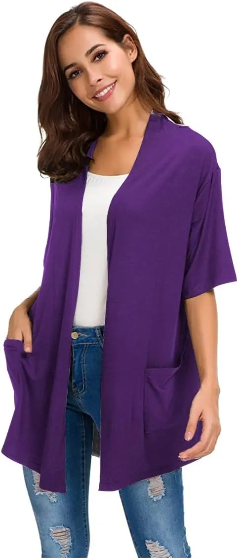 ADANIKI Womens Short Sleeve Open Front Lightweight Casual Comfy Long Line Drape Hem Soft Modal Cardigans Sweater