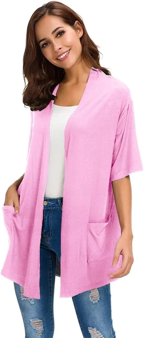ADANIKI Womens Short Sleeve Open Front Lightweight Casual Comfy Long Line Drape Hem Soft Modal Cardigans Sweater