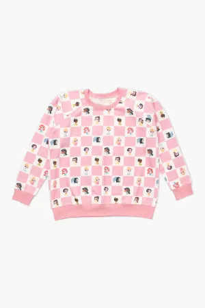 Adult Printed Crewneck Sweatshirt_Disney Princess Checkerboard