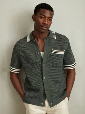 Army Green Hollow Out Knit Polo