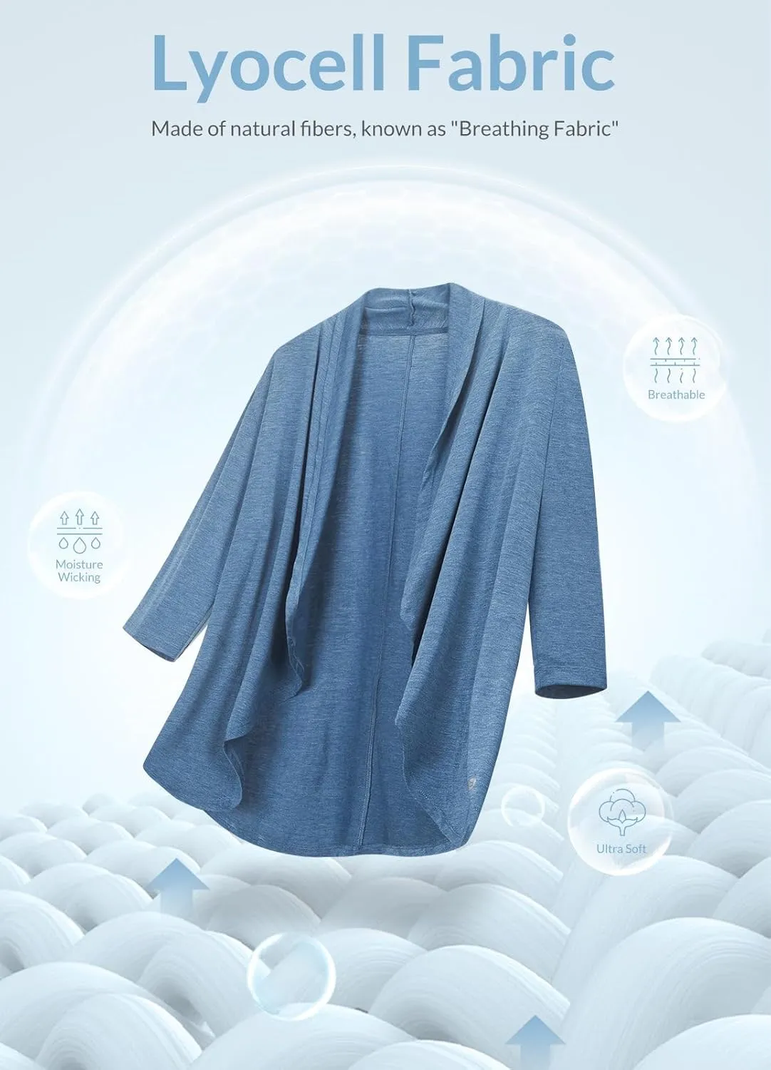 baleaf Women's Lightweight Cardigans Open Front 3/4 Sleeve Soft Summer Long Cardigan with Pockets for Office Yoga
