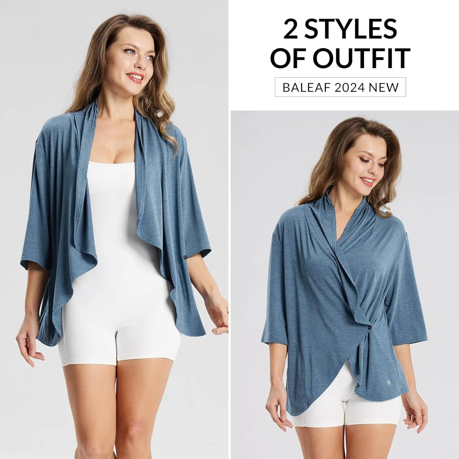 baleaf Women's Lightweight Cardigans Open Front 3/4 Sleeve Soft Summer Long Cardigan with Pockets for Office Yoga