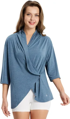baleaf Women's Lightweight Cardigans Open Front 3/4 Sleeve Soft Summer Long Cardigan with Pockets for Office Yoga