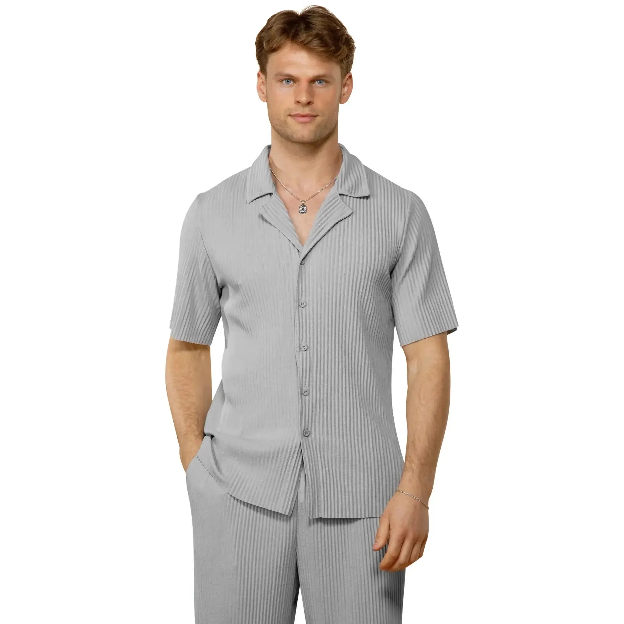 Belier Pleated Light Grey Resort Shirt & Shorts