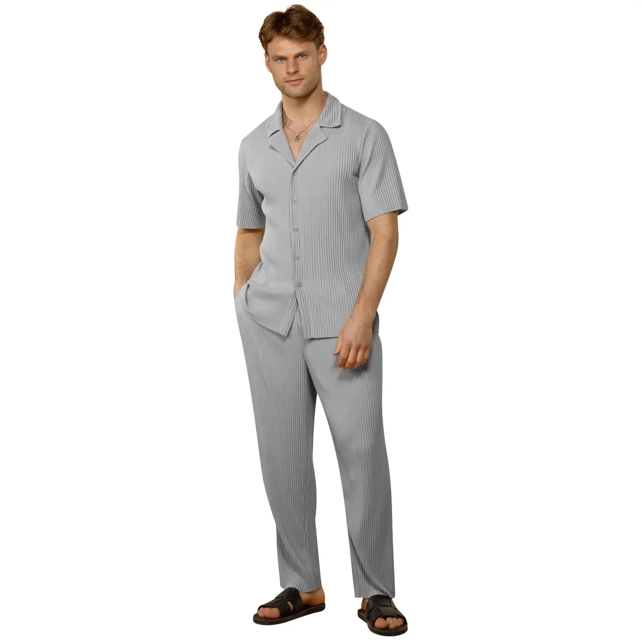 Belier Pleated Light Grey Resort Shirt & Shorts