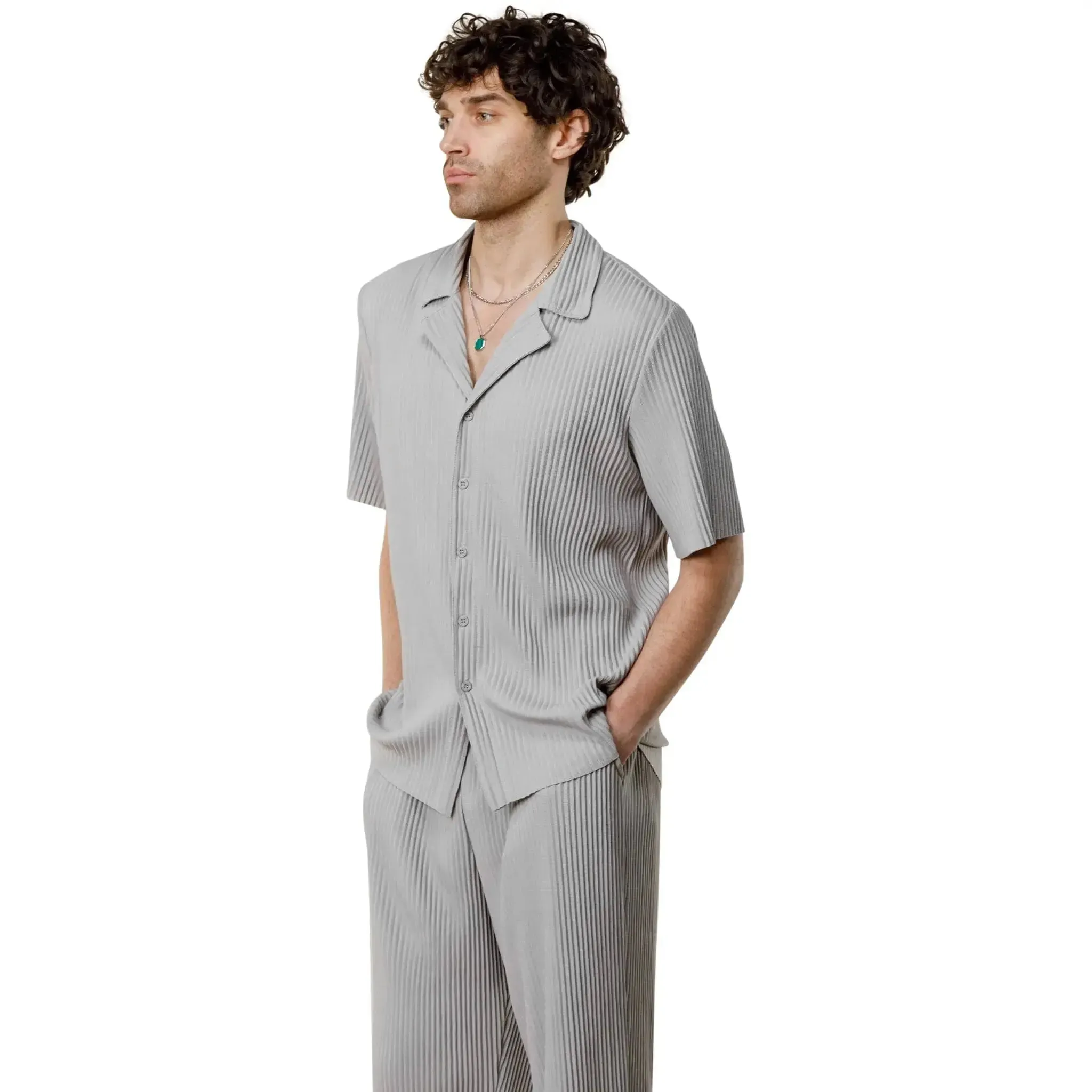 Belier Pleated Light Grey Resort Shirt & Shorts
