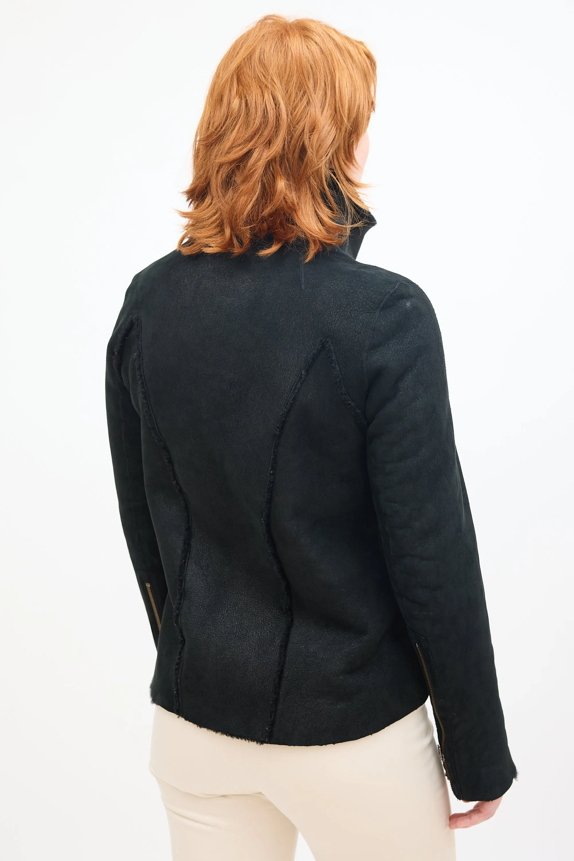 Black Suede & Shearling Zip Jacket