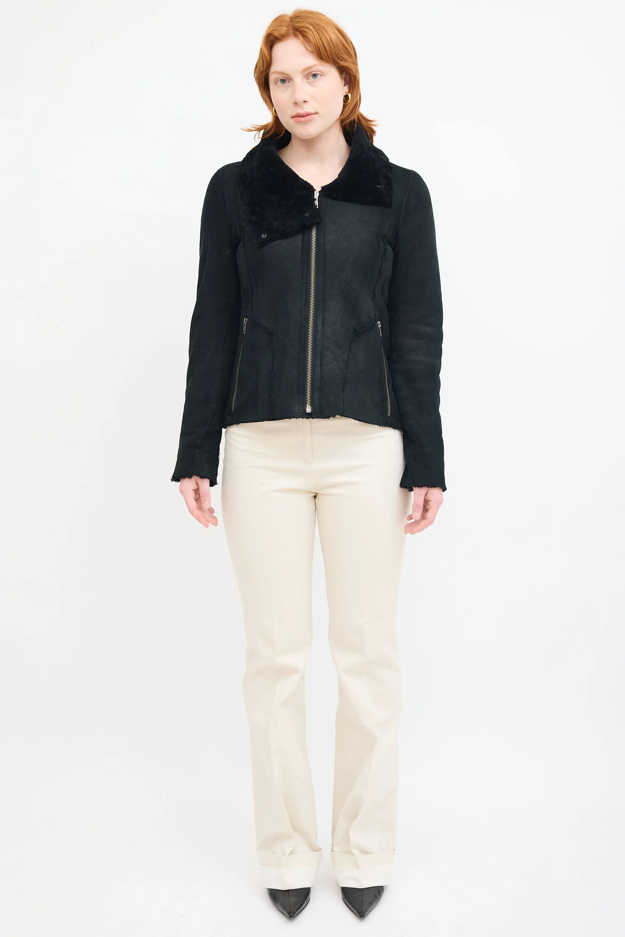 Black Suede & Shearling Zip Jacket