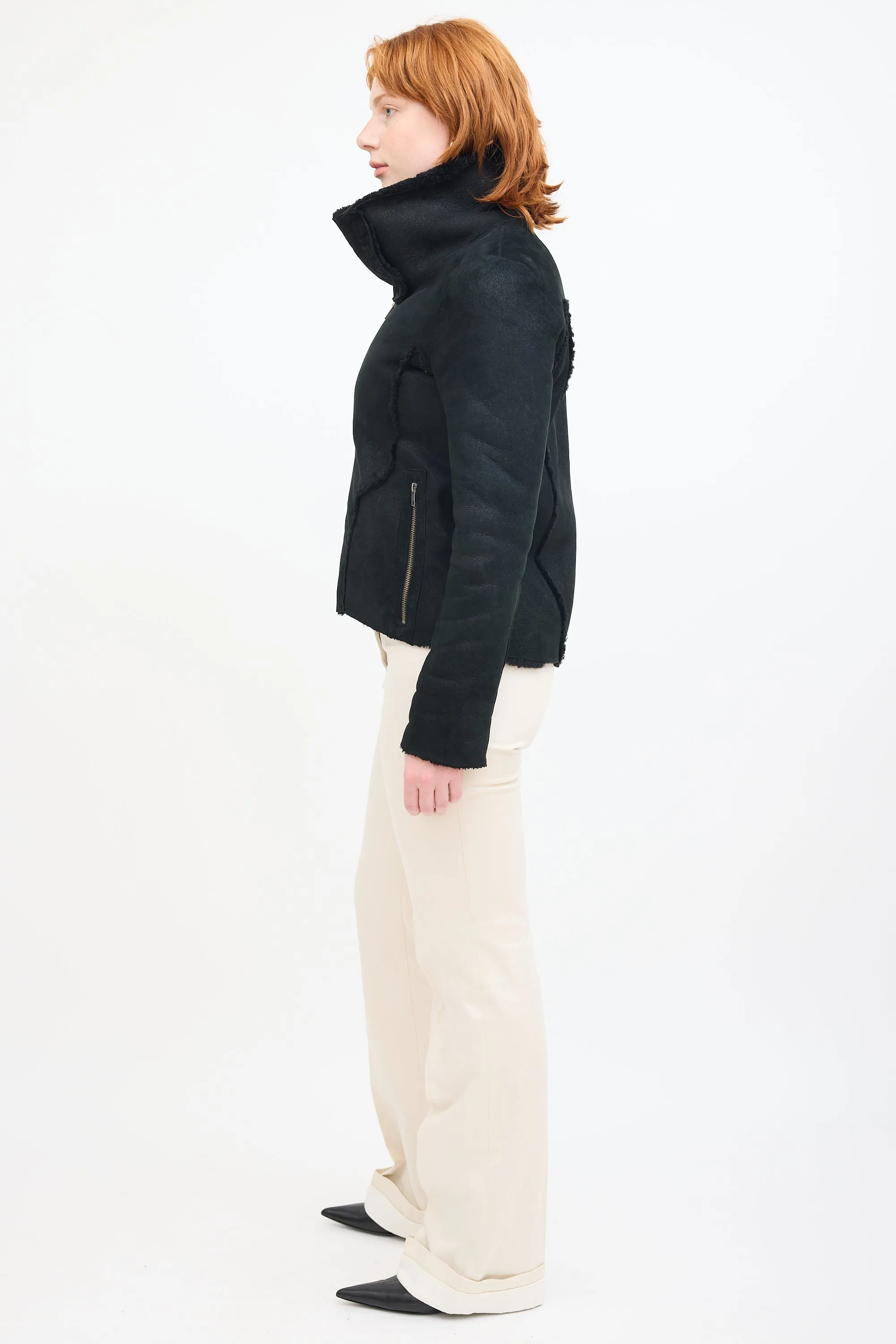 Black Suede & Shearling Zip Jacket