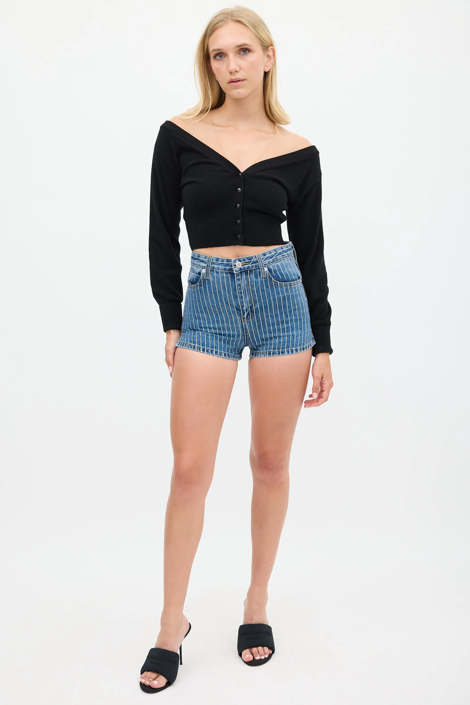 Black Wool & Beige Mesh Cropped Cardigan