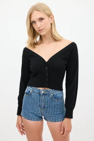 Black Wool & Beige Mesh Cropped Cardigan