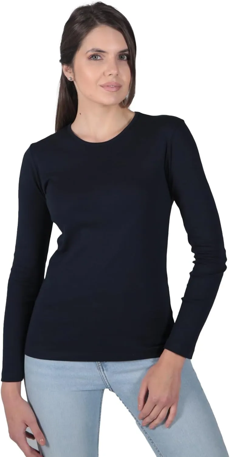 Brix Women's Long Sleeve Tee - Crewneck Cotton T-Shirt Tagless Super Soft Classic and Fitted.