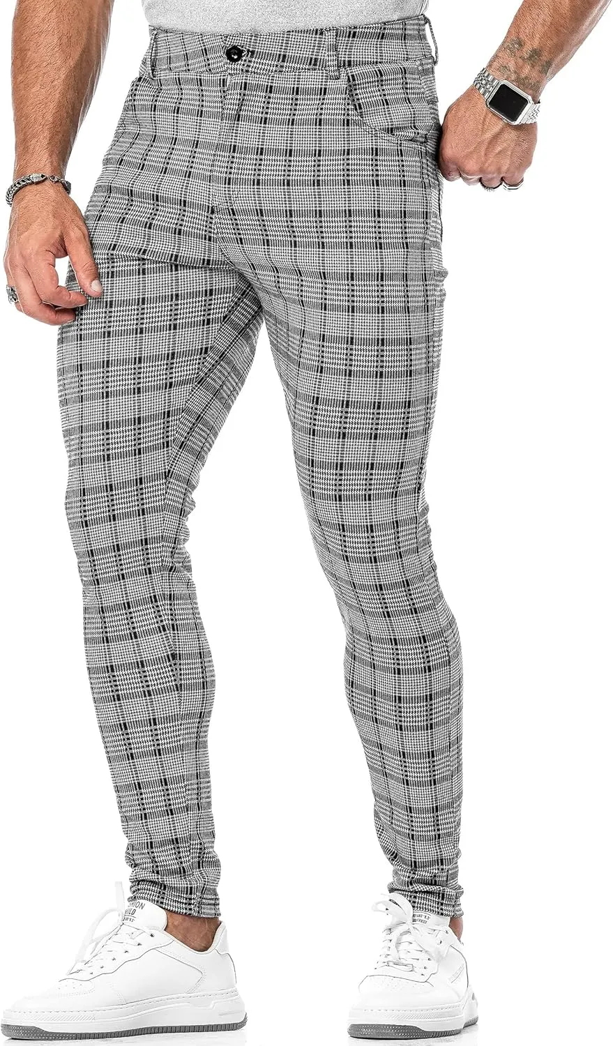 CANGHPGIN Men's Stretch Dress Pants Slim Fit Flat Front Slacks Tapered Casual Pants