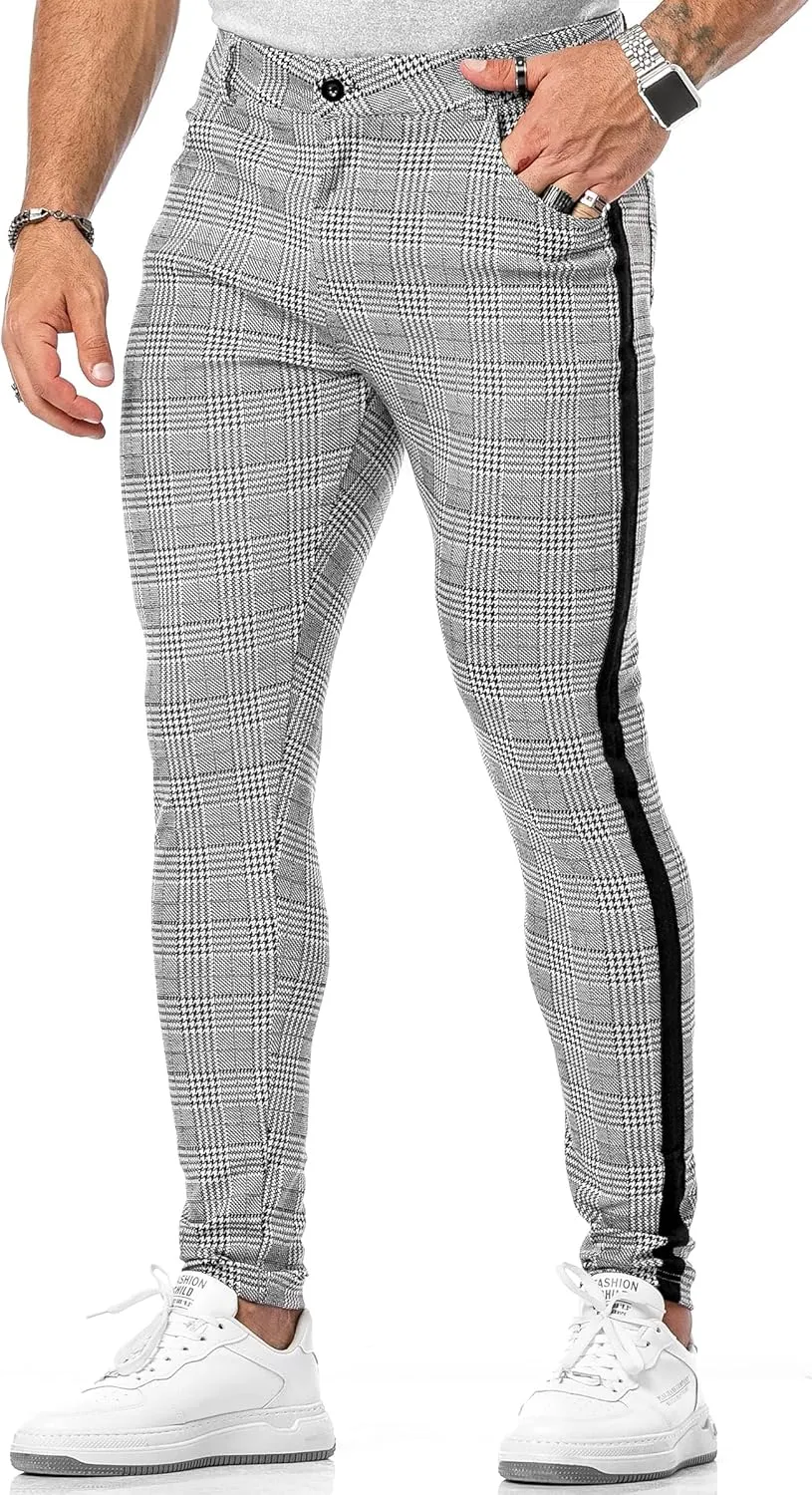 CANGHPGIN Men's Stretch Dress Pants Slim Fit Flat Front Slacks Tapered Casual Pants