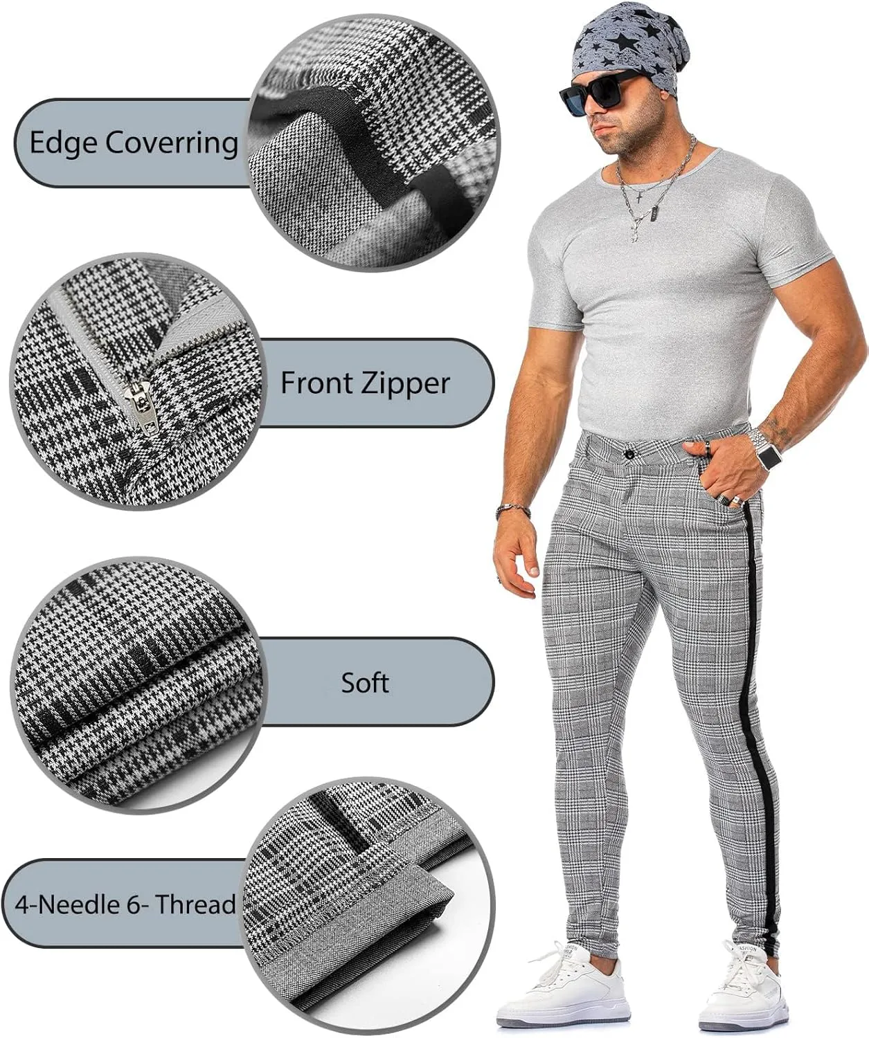 CANGHPGIN Men's Stretch Dress Pants Slim Fit Flat Front Slacks Tapered Casual Pants