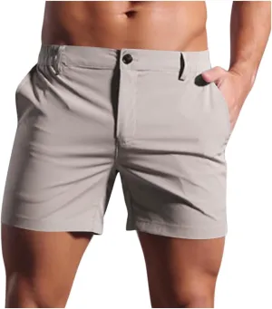 Casual Shorts for Men Flat Front Chinos Bermuda Pull On Shorts 5 Inch Dressy Casual Vacation Beach Summer Clothes