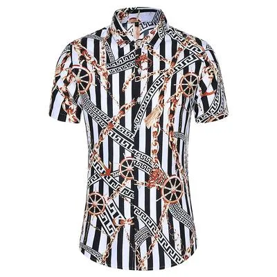 Casuals Shirt Men Summer New Arrival Personality Printed Short Sleeve Shirts Mens Fashion Big Size Business Office Shirt 6XL 7XL