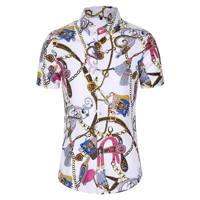Casuals Shirt Men Summer New Arrival Personality Printed Short Sleeve Shirts Mens Fashion Big Size Business Office Shirt 6XL 7XL