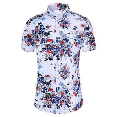 Casuals Shirt Men Summer New Arrival Personality Printed Short Sleeve Shirts Mens Fashion Big Size Business Office Shirt 6XL 7XL