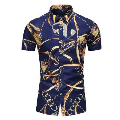 Casuals Shirt Men Summer New Arrival Personality Printed Short Sleeve Shirts Mens Fashion Big Size Business Office Shirt 6XL 7XL