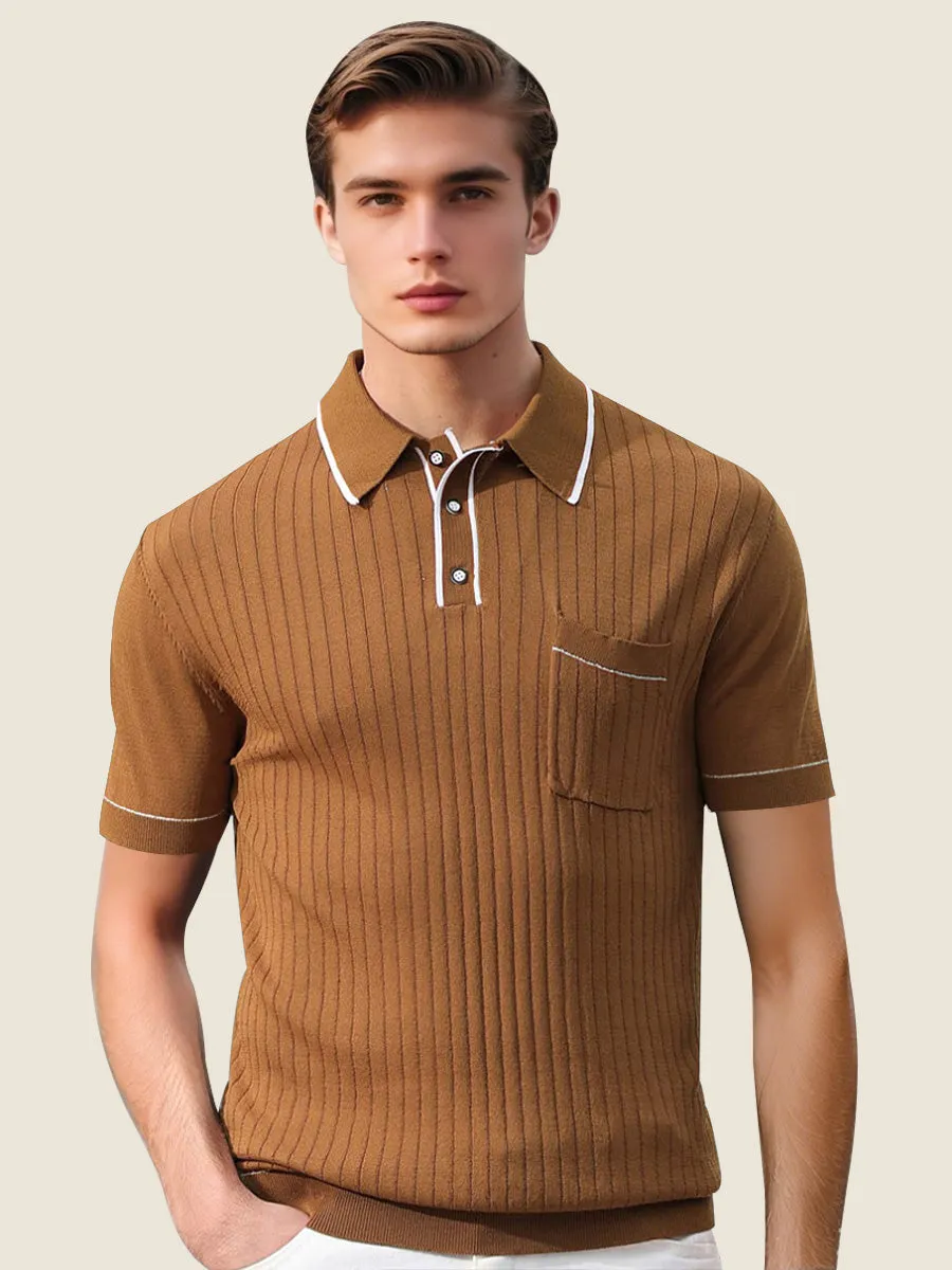 Contrast Trim Ribbed Polo Shirt