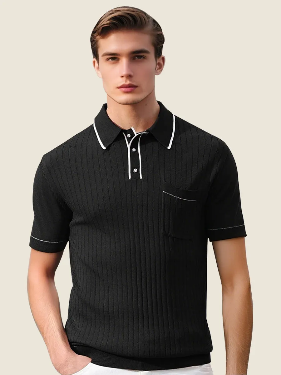 Contrast Trim Ribbed Polo Shirt