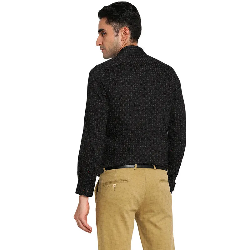 Cotton Black Slim Fit Printed Formal Shirts
