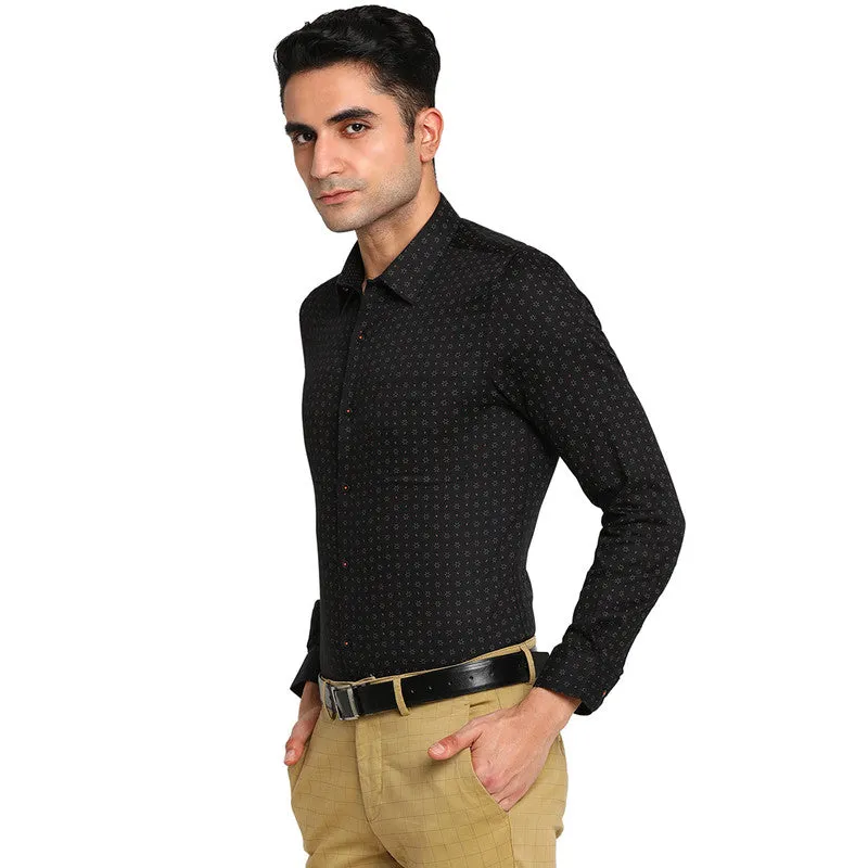 Cotton Black Slim Fit Printed Formal Shirts