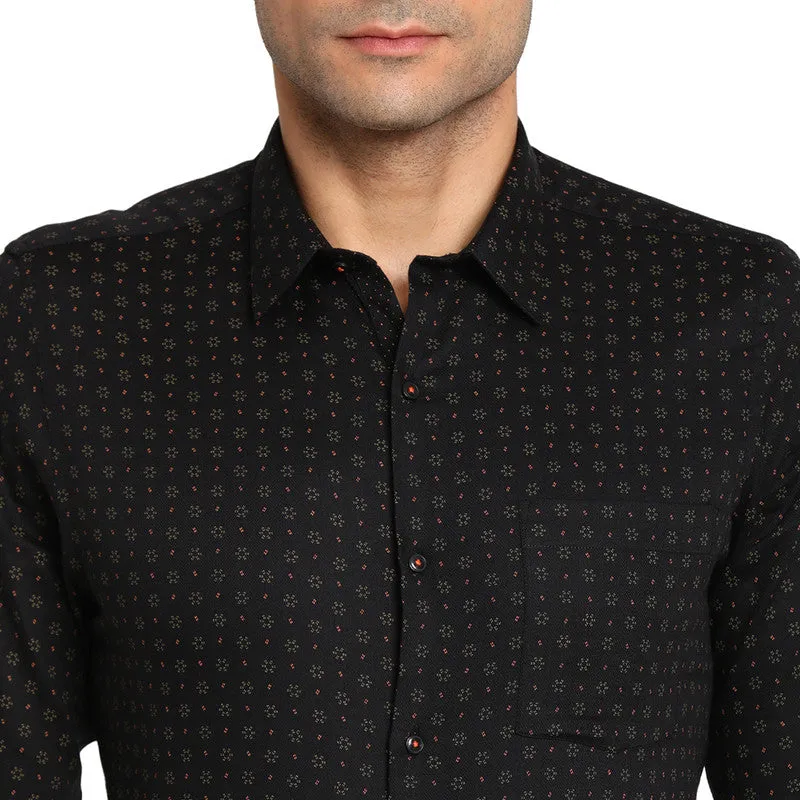 Cotton Black Slim Fit Printed Formal Shirts