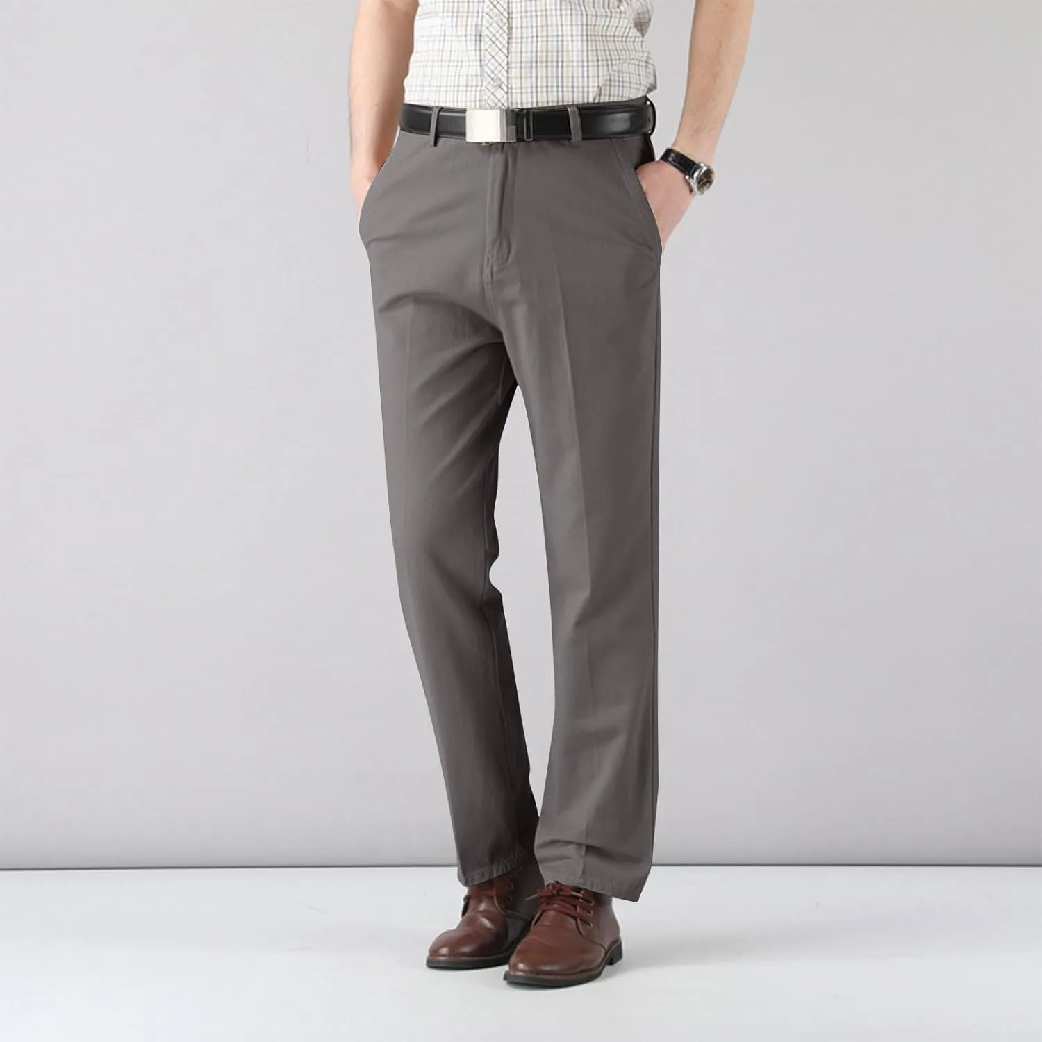 Cotton Mens Chinos Pants with Belt Slim Fit Casual Work Pants for Men with Pockets for Office and Daily Wear Slacks
