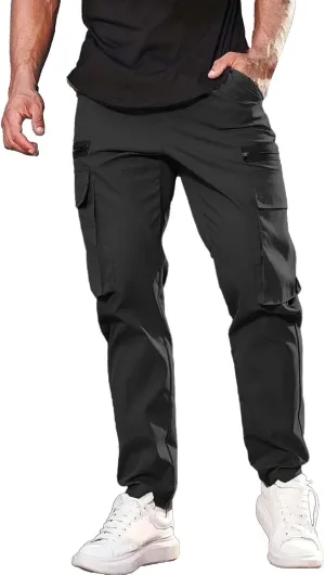 CRNTCEM Baggy Cargo Pants for Men Straight Hipster Hip Hop Sweatpants Pull On Tactical Military Trousers with Multi-Pockets