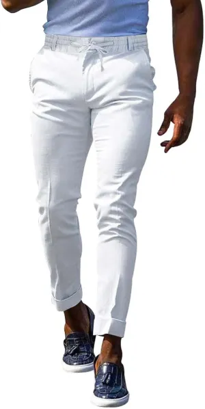 CRNTCEM Mens Tapered Leg Casual Pants Elastic Waist Chinos Cotton Joggers Outdoor Casual Anckle Athletic Work Formal Pant