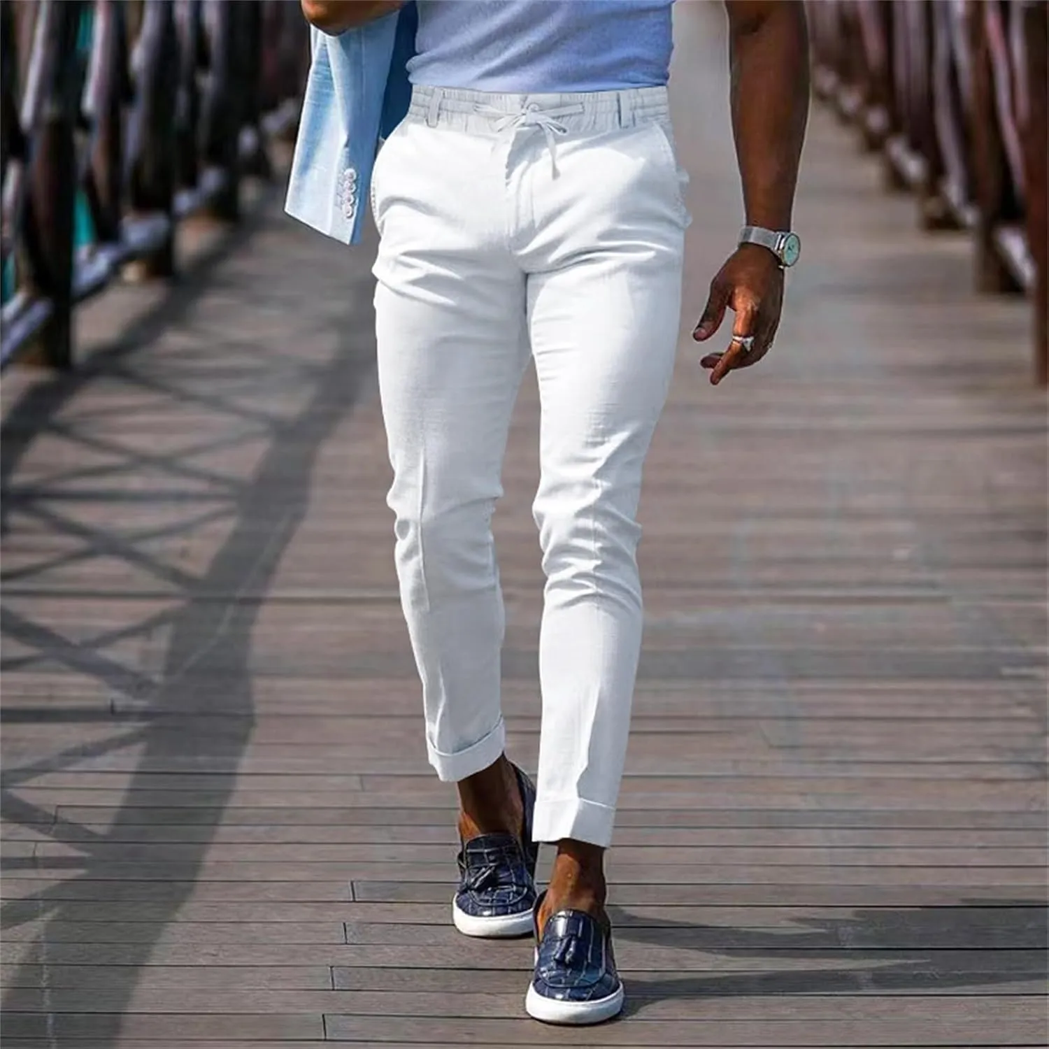 CRNTCEM Mens Tapered Leg Casual Pants Elastic Waist Chinos Cotton Joggers Outdoor Casual Anckle Athletic Work Formal Pant