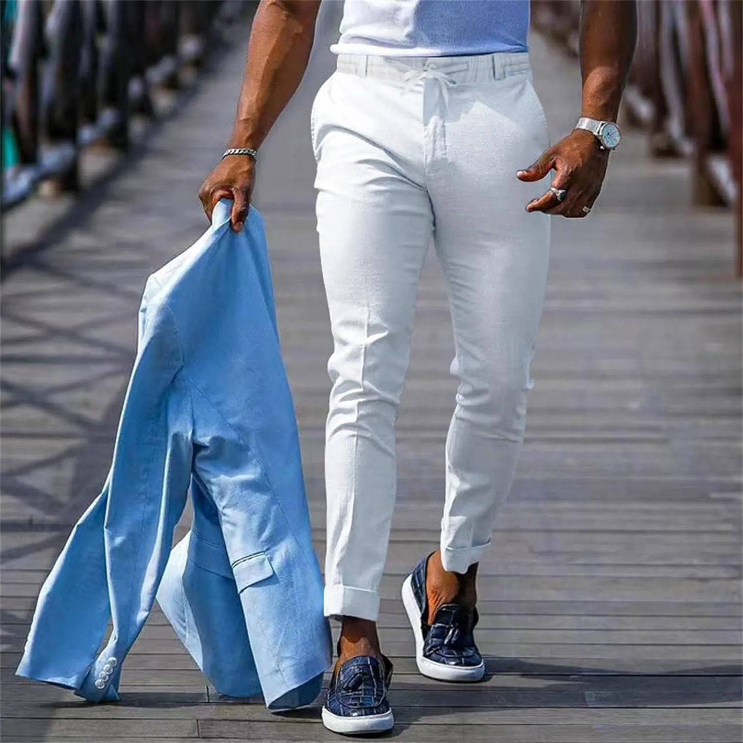 CRNTCEM Mens Tapered Leg Casual Pants Elastic Waist Chinos Cotton Joggers Outdoor Casual Anckle Athletic Work Formal Pant