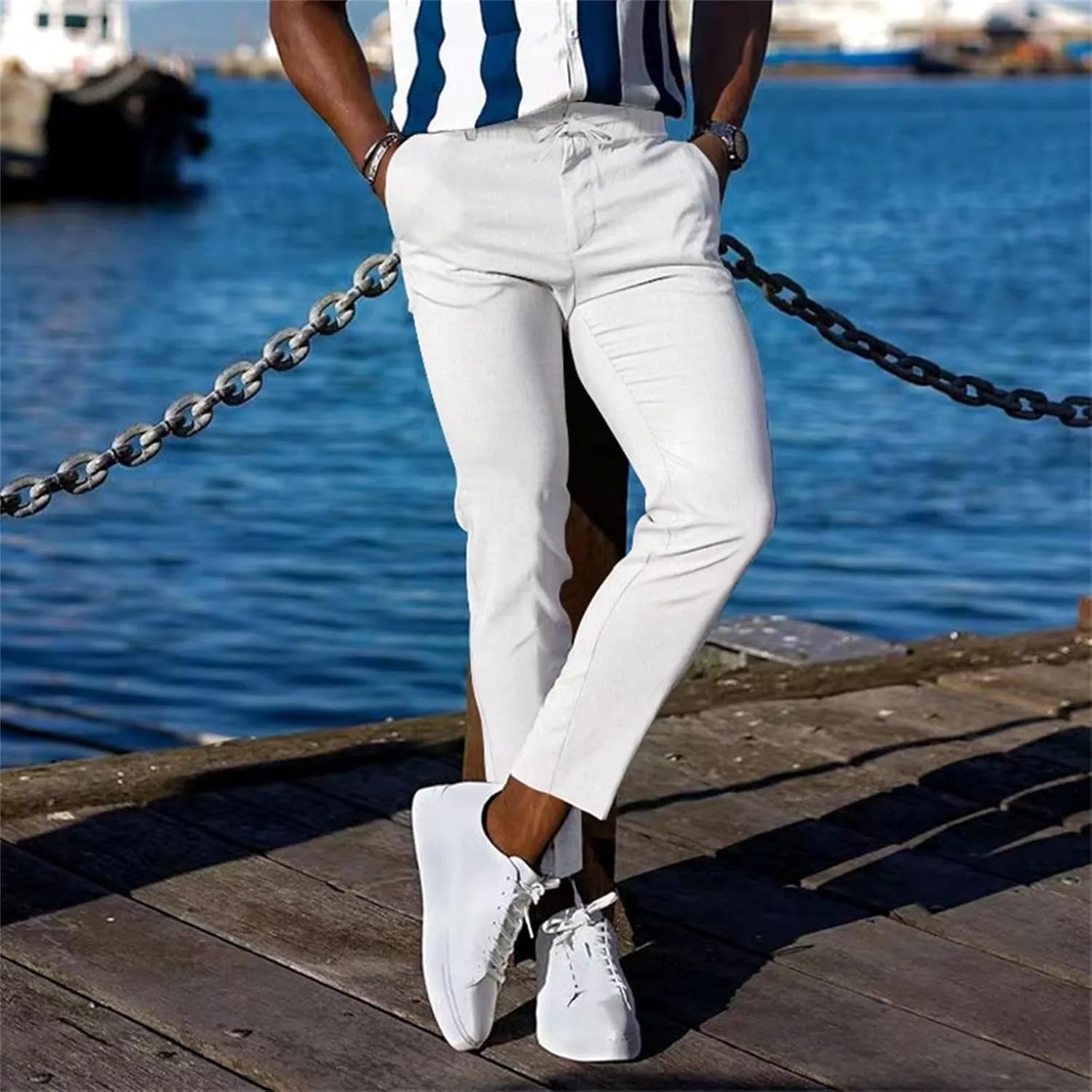 CRNTCEM Mens Tapered Leg Casual Pants Elastic Waist Chinos Cotton Joggers Outdoor Casual Anckle Athletic Work Formal Pant