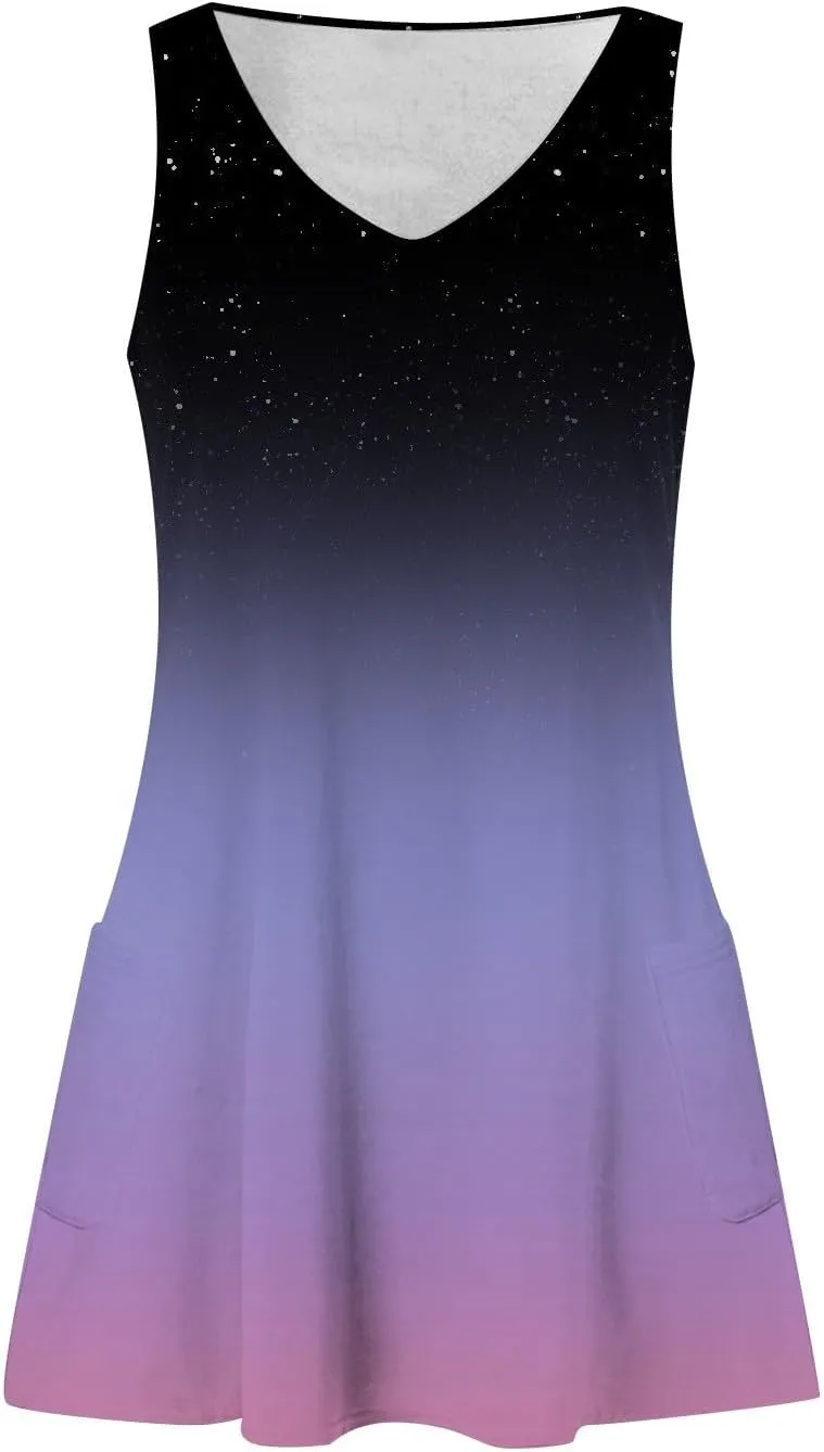 DPKLAD Summer Dresses for Women 2025 Casual Loose Sleeveless Sundresses Beach Dress Solid Dresses with Pockets