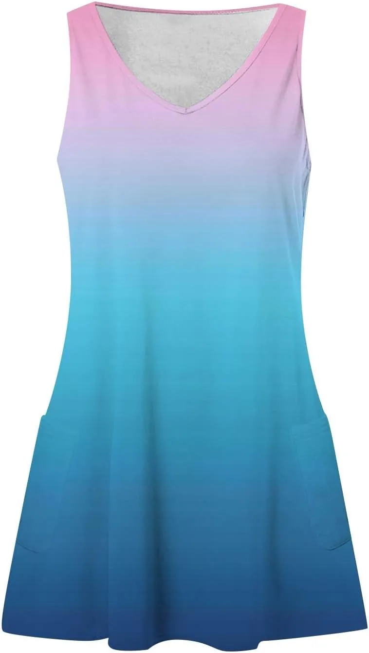 DPKLAD Summer Dresses for Women 2025 Casual Loose Sleeveless Sundresses Beach Dress Solid Dresses with Pockets
