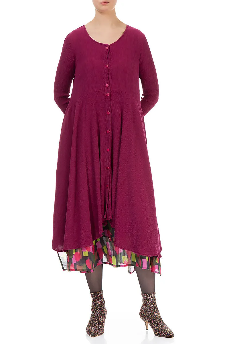 Flared Crinkled Claret Silk Viscose Jacket